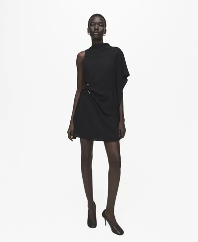 Mango Short Asymmetrical Sleeve Dress Black
