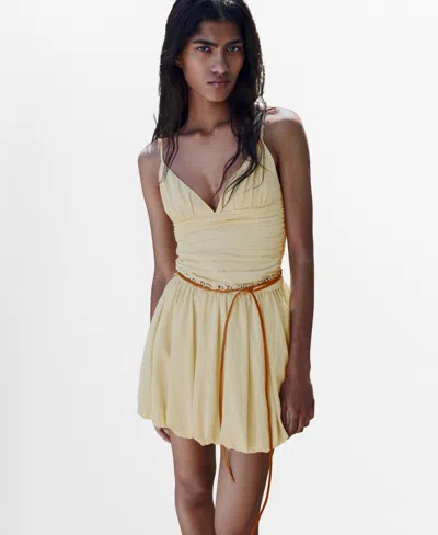 Mango Women's Short Balloon-effect Dress In Yellow