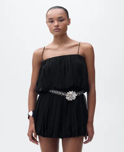 Mango Women's Short Balloon-effect Gathered Dress In Black
