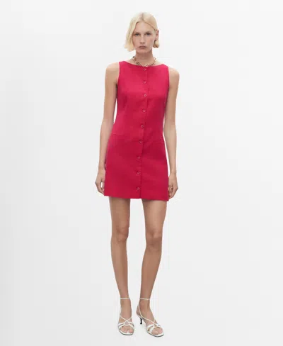 Mango Women's Short Button-down Linen-blend Dress