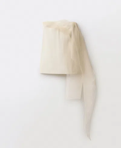 Mango Strapless Mixed Media Chiffon Dress In Ecru