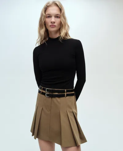 Mango Short Combined Dress Beige