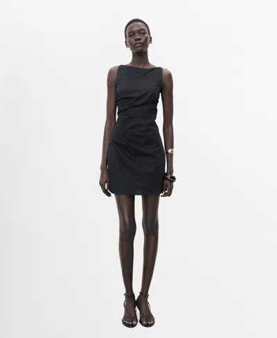 Mango Women's Short Draped Linen Dress In Black