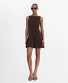 Mango Sleeveless Pleated Detailing Mini Dress In Brown