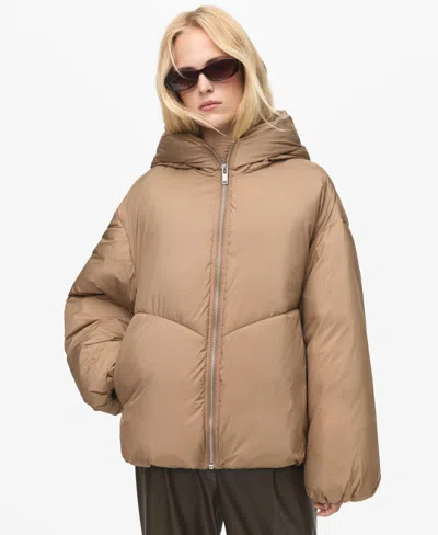 MANGO WOMEN'S SHORT OVERSIZED HOODED ANORAK COAT