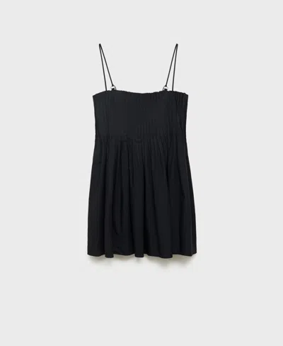 MANGO WOMEN'S SHORT PLEATED COTTON DRESS
