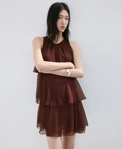 Mango Short Ruffled Dress In Chocolate