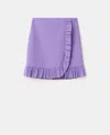 Mango Featuring Hailey Bieber Ruffle Detail Cotton Blend Miniskirt In Purple
