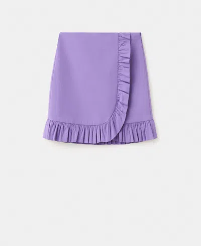 Mango Featuring Hailey Bieber Ruffle Detail Cotton Blend Miniskirt In Purple