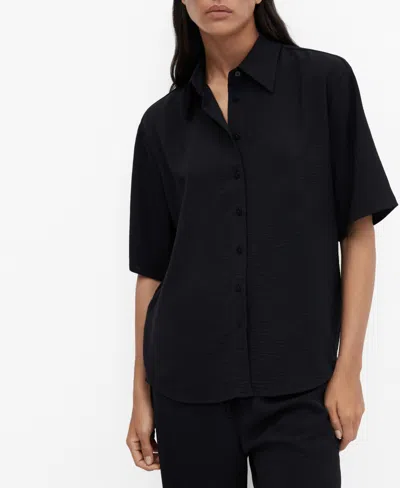Mango Short-sleeve Button-down Shirt Black