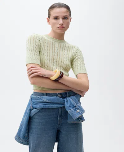 Mango Women's Short Sleeve Cable Knit Sweater In Green