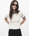 Mango Contrast Stripe Short Sleeve Sweater In White