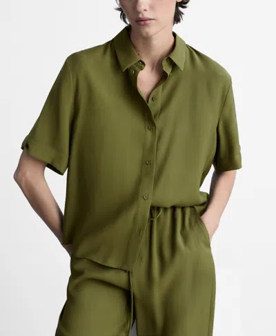 Mango Short Sleeve Fluid Shirt Khaki In Kaki