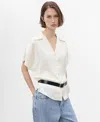 Mango Short-sleeved Satin Shirt Off White In White