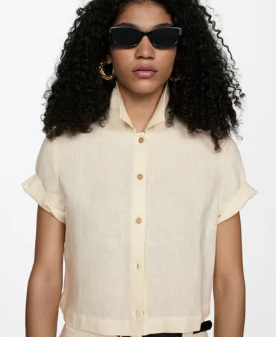 Mango Women's Short Sleeve Linen-blend Shirt In Yellow