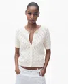 Mango Sita Open Stitch Short Sleeve Cardigan In Ecru