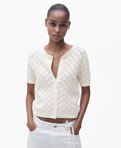 Mango Sita Open Stitch Short Sleeve Cardigan In Ecru