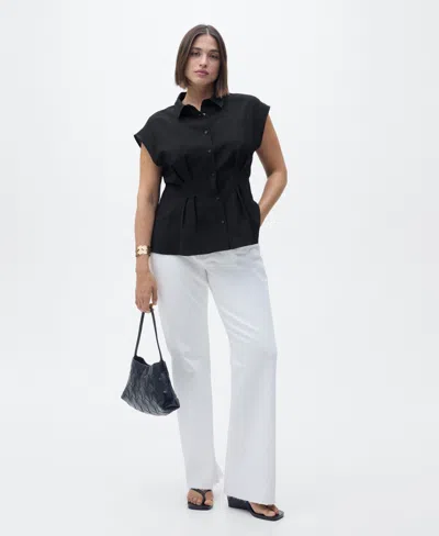 Mango Women's Short Sleeve Pleated Shirt In Black