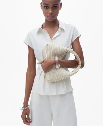 Mango Women's Short Sleeve Pleated Shirt In Ecru