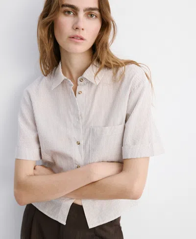 Mango Stripe Short Sleeve Button-up Shirt In Neutral