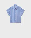Mango Stripe Short Sleeve Button-up Shirt In Blue