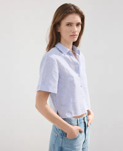 Mango Stripe Short Sleeve Button-up Shirt In Blue