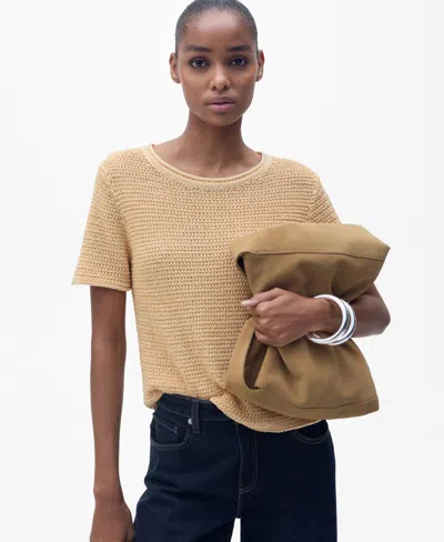 Mango Women's Short Sleeve Thick Knit Sweater In Medium Brown