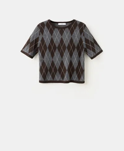 Mango Women's Short-sleeved Argyle Sweater In Gray