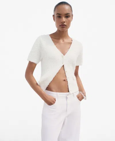 Mango Women's Short-sleeved Boucle Cardigan In Neutral