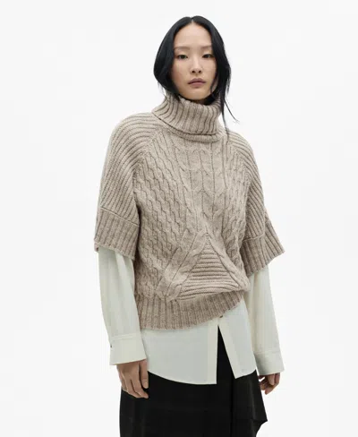 Mango Women's Short Sleeved Braided Sweater In Sand