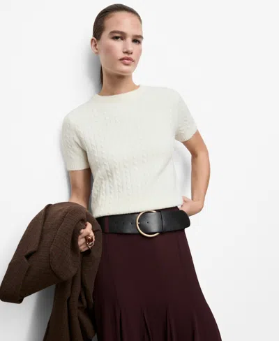 Mango Cable Stitch Short Sleeve Sweater In White
