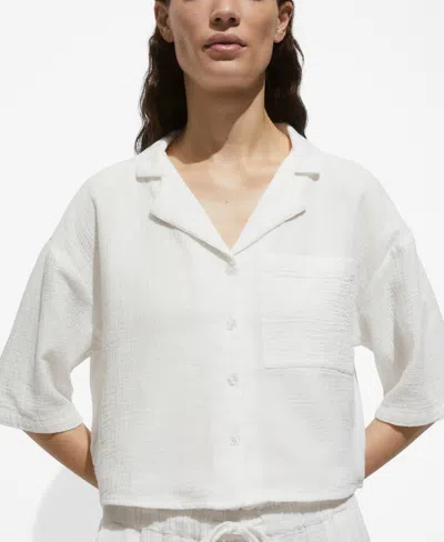 Mango Women's Short Sleeved Cotton Shirt In Off White