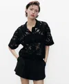 Mango Short-sleeved Crochet Cardigan Black