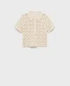 Mango Open Stitch Cotton Blend Knit Polo Sweater In Neutral