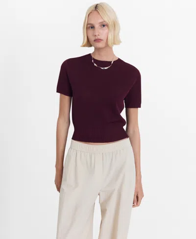 Mango Women's Short-sleeved Crop Sweater In Burgundy