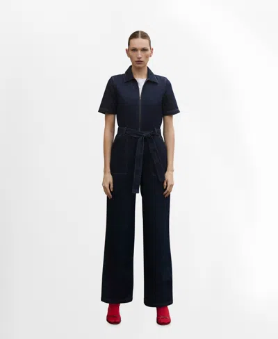 Mango Women's Short-sleeved Denim Jumpsuit In Open Blue