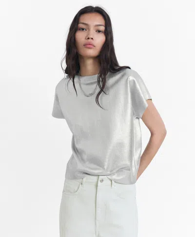 Mango Women's Short-sleeved Foil Knit Sweater In White