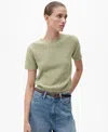 Mango Madeano Short Sleeve Crewneck Sweater In Aqua Green