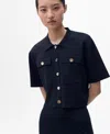 Mango Short Sleeve Cardigan In Blue