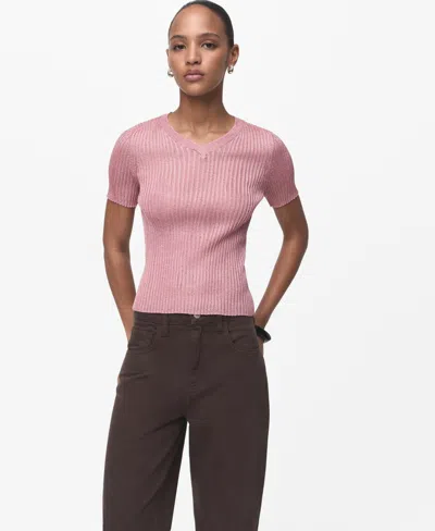 MANGO WOMEN'S SHORT-SLEEVED LUREX SWEATER