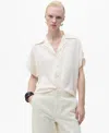 Mango Short Sleeve Satin Button-up Shirt In Off White