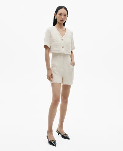 MANGO WOMEN'S SHORT SLEEVED TWEED JUMPSUIT
