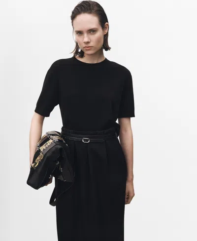 Mango Women's Short-sleeved Wool-blend Sweater In Black