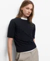 Mango Short Sleeve Sweater In Black