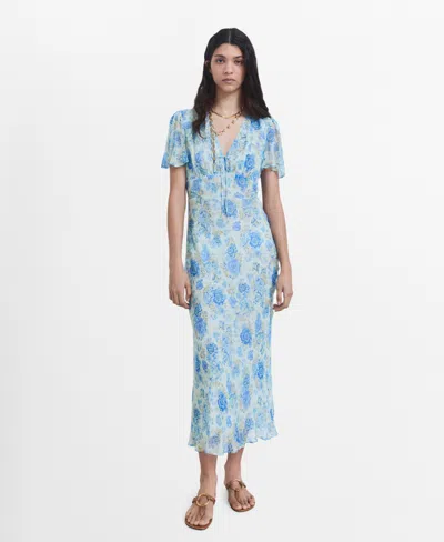MANGO WOMEN'S SHORT SLEEVES FLORAL DRESS