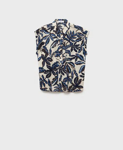 Mango Women's Short Sleeves Printed Cotton Shirt In Ecru