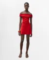 Mango Cotton Off The Shoulder Ruched Side Mini Dress In Red