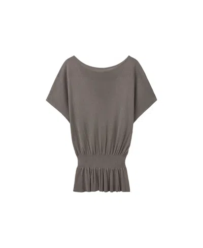 Mango Women's Short-sleeve Boat Neck Ruched Sweater In Medium Brown
