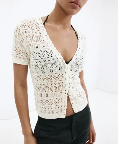 Mango Open Knit Short Sleeve Cardigan In Multi