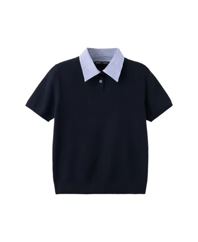 Mango Women's Short-sleeve Striped Polo Neck Sweater In Blue